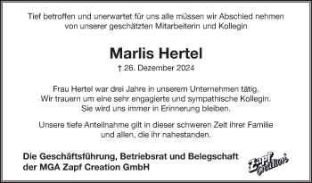 Traueranzeige von Marlis Hertel von Neue Presse Coburg