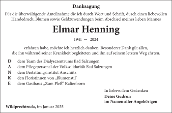 Traueranzeige von Elmar Henning von Südthüringer Presse