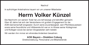 Traueranzeige von Volker Künzel von Neue Presse Coburg