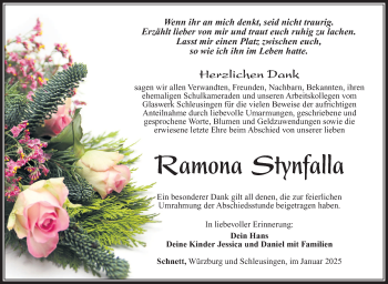 Traueranzeige von Ramona Stynfalla von Südthüringer Presse