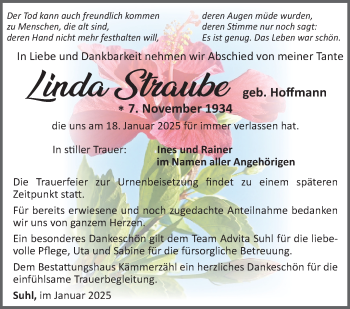 Traueranzeige von Linda Straube von Südthüringer Presse