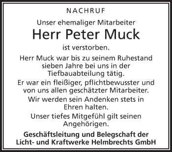 Traueranzeige von Peter Muck von Frankenpost