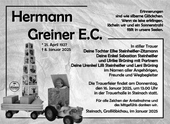 Traueranzeige von Hermann Greiner von Südthüringer Presse