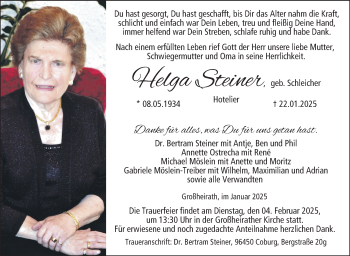 Traueranzeige von Helga Steiner von Neue Presse Coburg