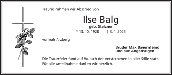 Traueranzeige von Ilse Balg von Frankenpost