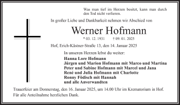 Traueranzeige von Werner Hofmann von Frankenpost