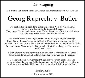 Traueranzeige von Georg Ruprecht v. Butler von Neue Presse Coburg