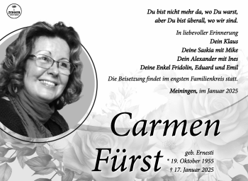 Traueranzeige von Carmen Fürst von Südthüringer Presse