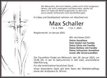 Traueranzeige von Max Schaller von Frankenpost