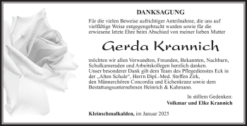 Traueranzeige von Gerda Krannich von Südthüringer Presse