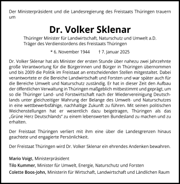 Traueranzeige von Volker Sklenar von Südthüringer Presse