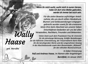 Traueranzeige von Wally Haase von Südthüringer Presse