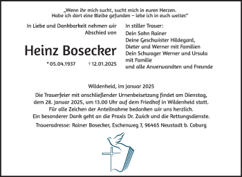 Traueranzeige von Heinz Bosecker von Neue Presse Coburg