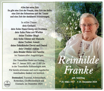 Traueranzeige von Reinhilde Franke von Südthüringer Presse