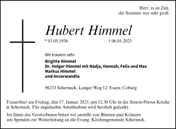 Traueranzeige von Hubert Himmel von Neue Presse Coburg