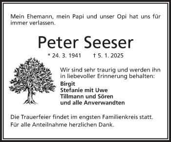 Traueranzeige von Peter Seeser von Frankenpost