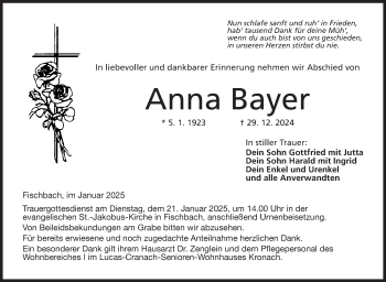 Traueranzeige von Anna Bayer von Neue Presse Coburg