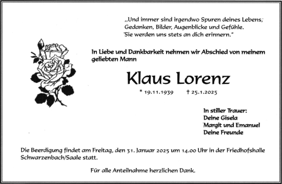 Traueranzeige von Klaus Lorenz von Frankenpost