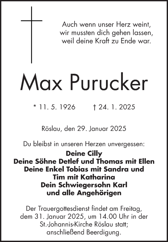 Traueranzeige von Max Purucker von Frankenpost