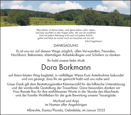 Traueranzeige von Dora Borkmann von Südthüringer Presse