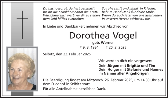 Traueranzeige von Dorothea Vogel von Frankenpost