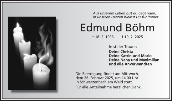 Traueranzeige von Edmund Böhm von Frankenpost