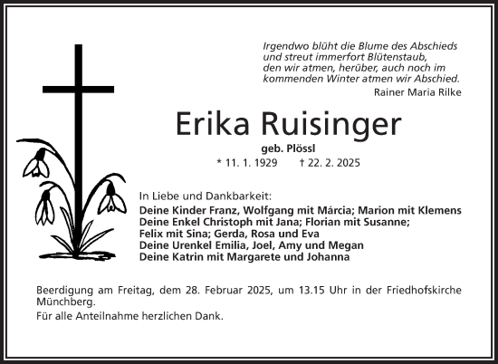 Traueranzeige von Erika Ruisinger von Frankenpost