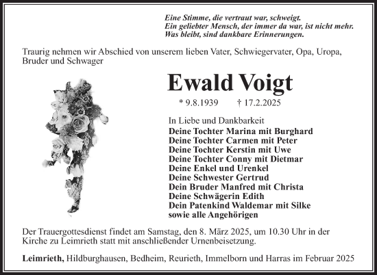 Traueranzeige von Ewald Voigt von Südthüringer Presse