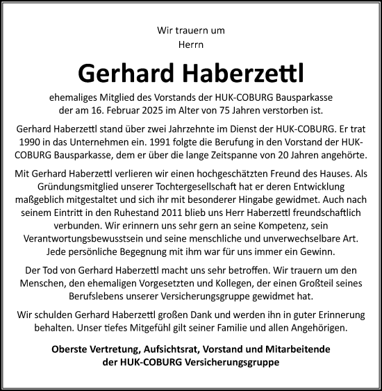 Traueranzeige von Gerhard Haberzettl von Neue Presse Coburg