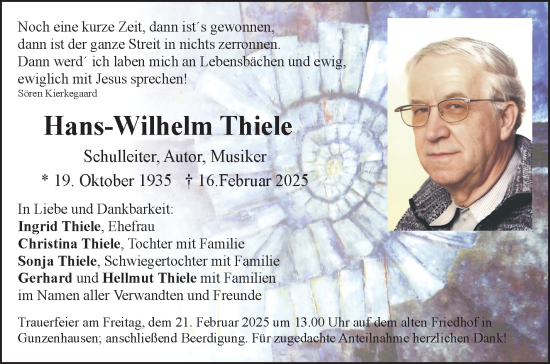 Traueranzeige von Hans-Wilhelm Thiele von Frankenpost