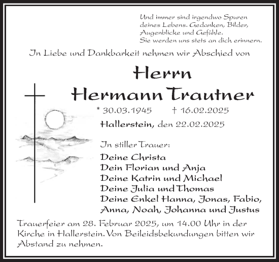 Traueranzeige von Hermann Trautner von Frankenpost