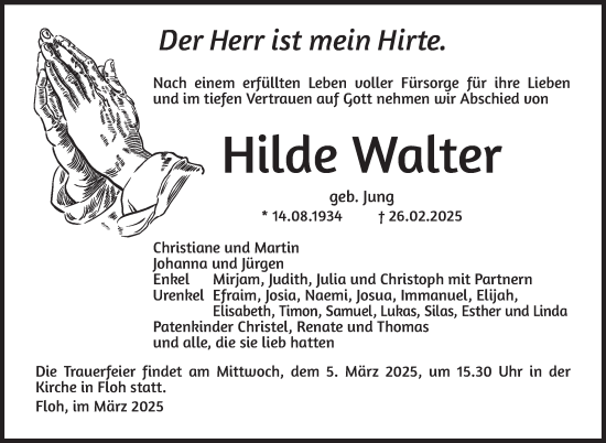 Traueranzeige von Hilde Walter von Südthüringer Presse