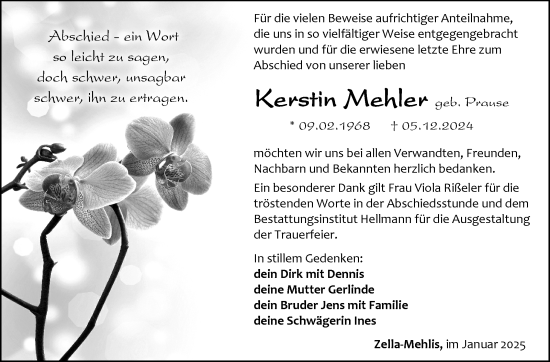 Traueranzeige von Kerstin Mehler von Südthüringer Presse