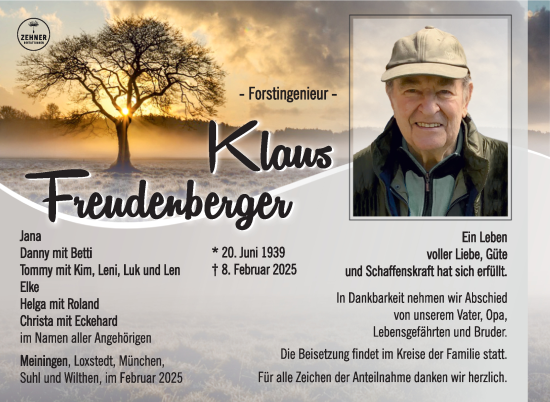 Traueranzeige von Klaus Freudenberg von Südthüringer Presse