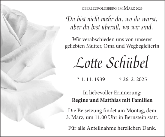 Traueranzeige von Lotte Schübel von Frankenpost