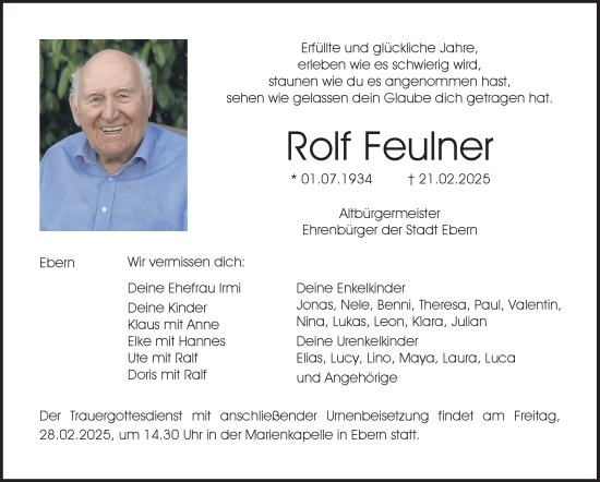 Traueranzeige von Rolf Feulner von Neue Presse Coburg