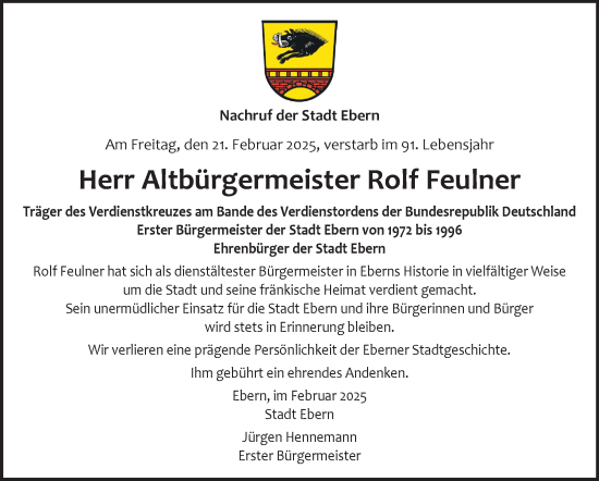 Traueranzeige von Rolf Feulner von Neue Presse Coburg