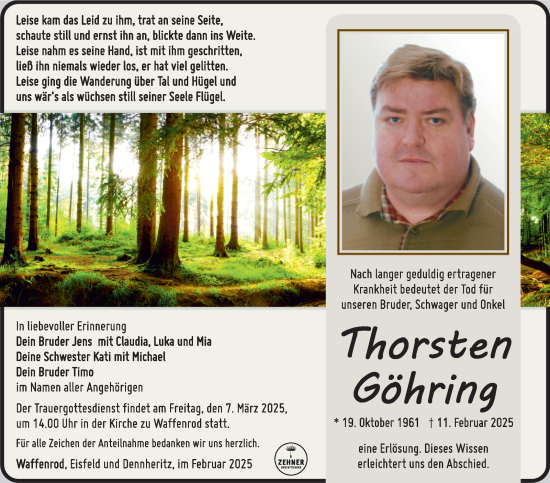 Traueranzeige von Thorsten Göhring von Südthüringer Presse