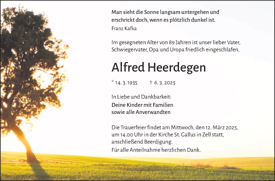 Traueranzeige von Alfred Heerdegen von Frankenpost