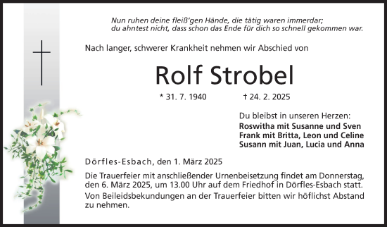 Traueranzeige von Rolf Strobel von Neue Presse Coburg vom