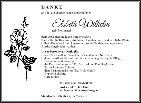 Traueranzeige von Elsbeth Wilhelm von Südthüringer Presse