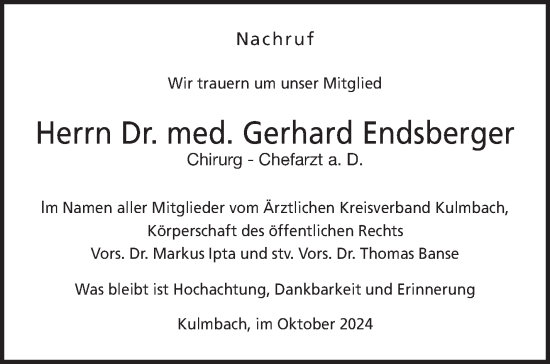 Traueranzeige von Gerhard Endsberger von Frankenpost