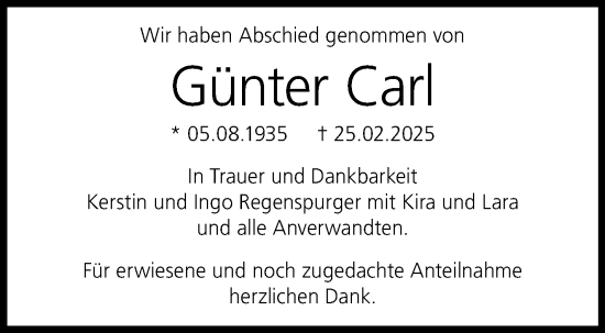 Traueranzeige von Günter Carl von Neue Presse Coburg