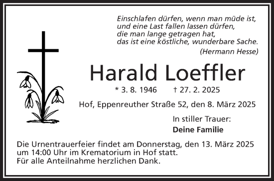 Traueranzeige von Harald Loeffler von Frankenpost