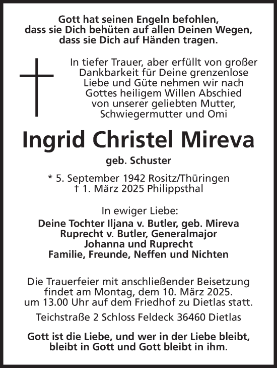 Traueranzeige von Ingrid Christel Mireva von Südthüringer Presse