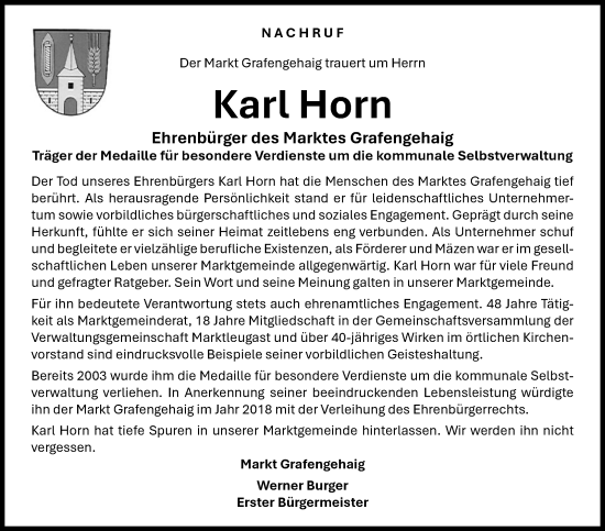 Traueranzeige von Karl Ernst Horn von Frankenpost