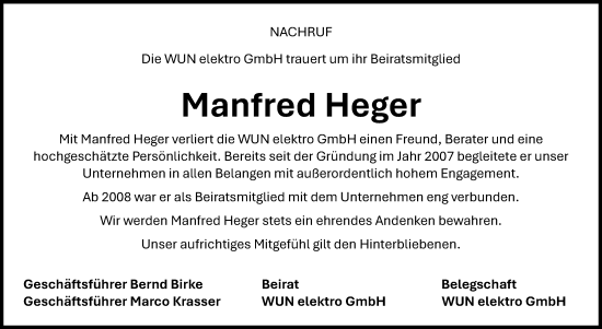 Traueranzeige von Manfred Heger von Frankenpost