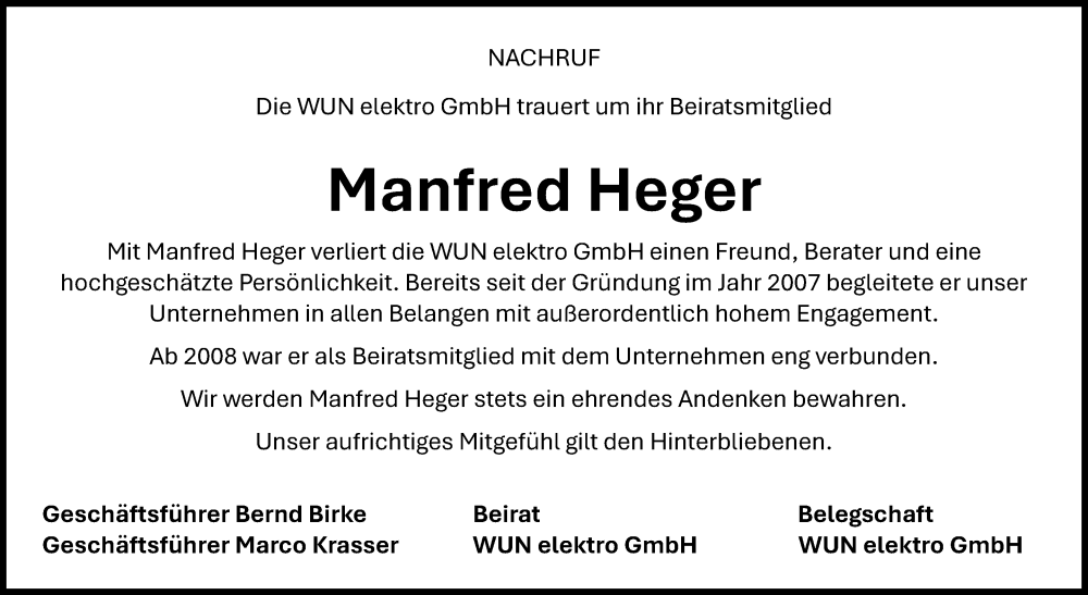  Traueranzeige für Manfred Heger vom 12.03.2025 aus Frankenpost