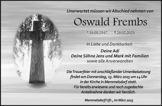 Traueranzeige von Oswald Frembs von Neue Presse Coburg