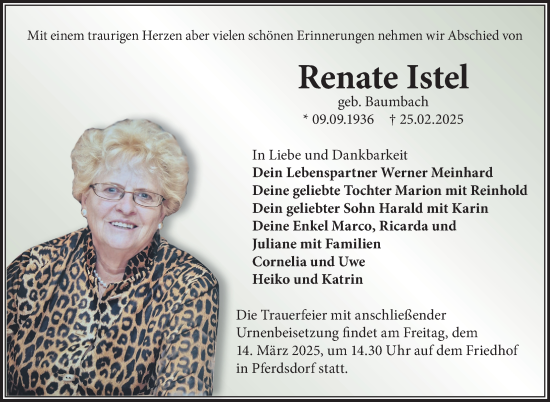 Traueranzeige von Renate Istel von Südthüringer Presse